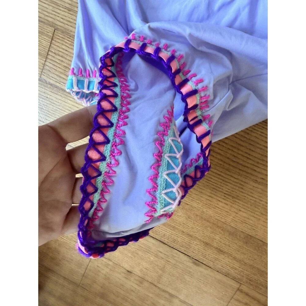 NWT Pilyq PQ 1 Piece Swimsuit Girls 14 Purple Halter Tie Stitched Hem $76 MSRP